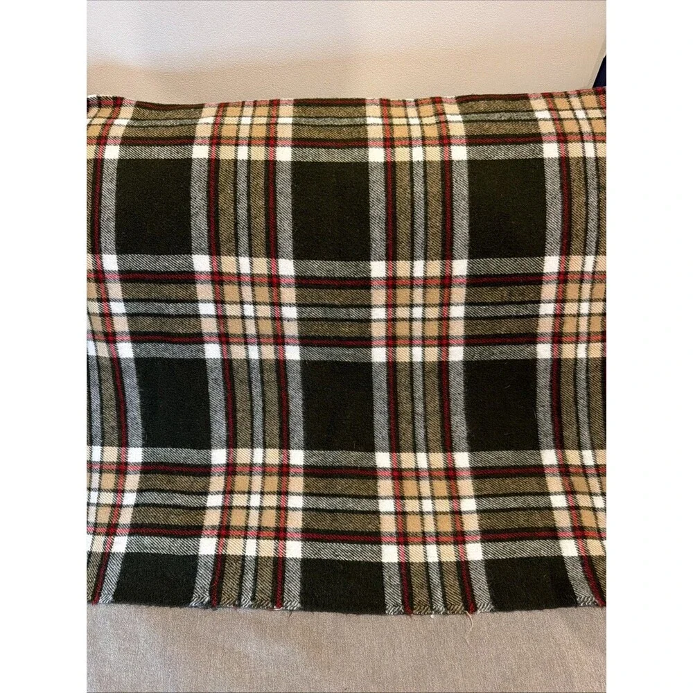 Faribo Wool Throw Blanket Brown White Red Plaid Fringe 57 inches x 43 inches VTG